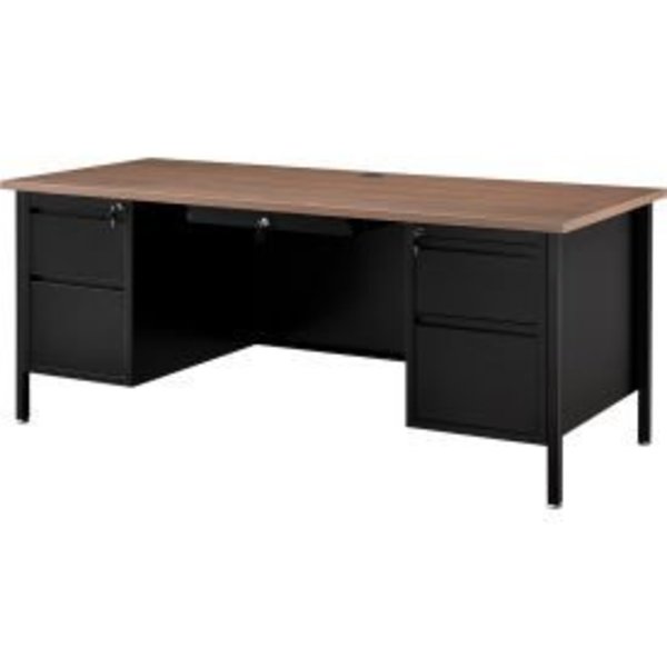 Global Equipment Interion    Steel Teachers Desk 72x30 - Walnut Top with Black Frame D28W